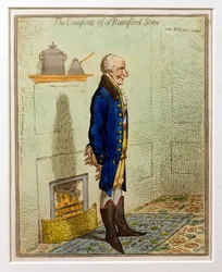 Comforts of a Rumford Stove, pub. av Hannah Humphrey, 1800 (etsning och wc)