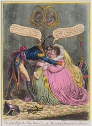 Den första kyssen på tio år! eller Mötet mellan Britannia och medborgare François, utgiven av Hannah Humphrey 1803