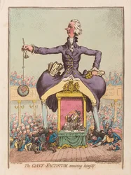 The Giant Factotum roar sig själv, pub. 1797 (handfärgad gravyr)
