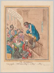 Hustingarna. Vox Populi har väl en mugg! En mugg! En mugg!, pub. 1796 (handfärgad gravyr)