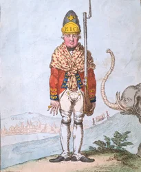 The Leadenhall Volunteer, dres in his shawl, publicerad av Hannah Humphrey 1797 (handfärgad etsning)
