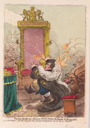 The New Speaker, (dvs. Law-Chick) mellan Hawks och Buzzards, pub. 1800 (handfärgad gravyr)