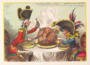 Plommonpuddingen i fara eller statliga epikurer som tar un Petit Souper, pub. 1805 (handfärgad gravyr)
