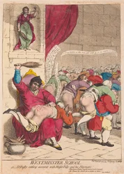 Westminster School eller Dr Busby gör upp med Master Billy och hans Playmates, pub. 1785 (handfärgad gravyr)