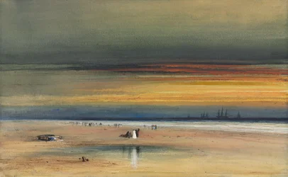 Strandscen vid solnedgången, ca 1865-1870 (akvarell och gouache )