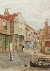 Old Shields (akvarell, kroppsfärg och penna på papper på kort)