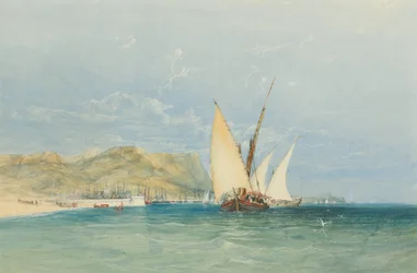 Kustscen med segelbåtar