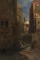 Tittar mot San Giorgio dei Greci, Venedig, 1844 (olja på kort)