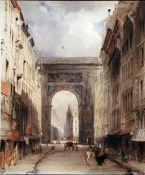 Rue Vivienne och Porte St. Denis, Paris, ca 1830 (akvarell på papper)