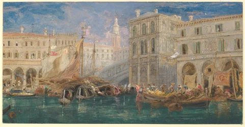 Apelsinmarknaden med Rialtobron i bakgrunden, Venedig