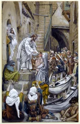 Och hela staden samlades vid dörren, illustration till The Life of Christ, c.1884-96 (wc & gouache på kartong)