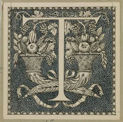 Stor bokstav T, illustration från Vår Herre Jesu Kristi liv (bläck på papper)