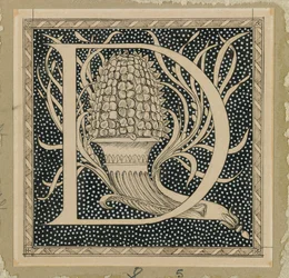 Stor bokstav D, illustration från Vår Herre Jesu Kristi liv (bläck på papper)