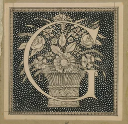 Stor bokstav G, illustration från Vår Herre Jesu Kristi liv (bläck på papper)