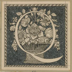 Stor bokstav Q, illustration från Vår Herre Jesu Kristi liv (bläck på papper)