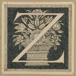 Stor bokstav Z, illustration från Vår Herre Jesu Kristi liv (bläck på papper)