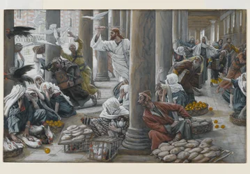Kristus driver ut dem som sålde och köpte från templet, illustration till The Life of Christ, c.1884-96 (wc & gouache på kartong)