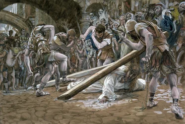 Kristus faller under korset, illustration till The Life of Christ, c.1884-96 (wc & gouache på kartong)