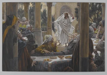 Förbannelser mot fariséerna, illustration från Vår Herre Jesu Kristi liv, 1886-96 (wc över grafit på papper)