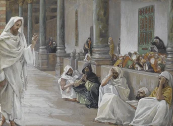 Han som är Gud hör Guds ord, illustration från Vår Herre Jesu Kristi liv, 1886-94 (wc över grafit på papper)