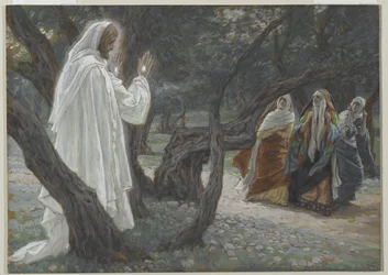 Jesus visar sig för de heliga kvinnorna, illustration från Vår Herre Jesu Kristi liv, 1886-94 (wc över grafit på papper)