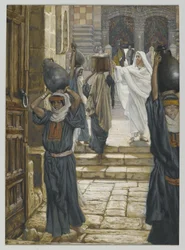 Jesus förbjuder att bära laster i templets förgård, illustration från Vår Herre Jesu Kristi liv, 1886-94 (wc över grafit på papper)