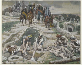 Jesus tagen från cisternen, illustration från Vår Herre Jesu Kristi liv, 1886-94 (wc över grafit på papper)