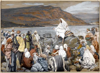 Jesus undervisar folket vid havet, illustration till Kristi liv, omkring 1886-96