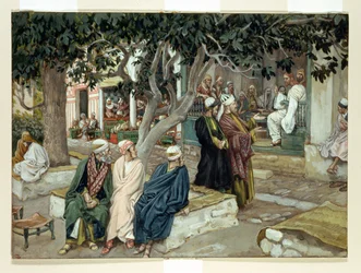 Jesus i ett möte med St. Matteus, illustration till The Life of Christ, c.1886-96 (gouache på kartong)