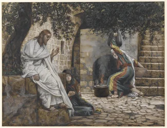 Maria Magdalena vid Jesu fötter, illustration från Vår Herre Jesu Kristi liv, 1886-94 (wc över grafit på papper)
