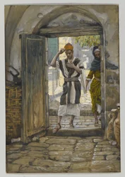 När du går in i huset, hälsa det, illustration från Vår Herre Jesu Kristi liv (wc över grafit på papper)