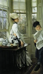 Läser nyheterna, 1874.
