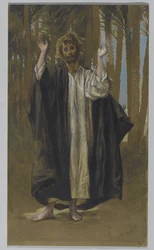 Saint Simon, illustration från Vår Herre Jesu Kristi liv (wc över grafit på papper)