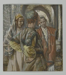 Simon den cyrener och hans två söner Alexander och Rufus, illustration från Vår Herre Jesu Kristi liv, 1886-94 (wc över grafit på papper)