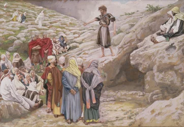 Johannes döparen och fariséerna, illustration till Kristi liv, ca 1886-96 (gouache på kartong)