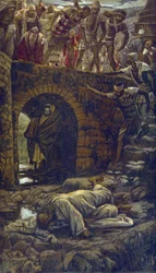 Bron över bäcken Kedron - från "" The Life of Our Lord Jesus Christ" - 1899 av James Tissot - La vie de notre seigneur Jesus Christ, av Jacques Joseph (Jacques-Joseph) Tissot dit James Tissot (1836-1902)