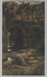 Bäcken av Kedron. Han ska dricka av bäcken på vägen, illustration till Kristi liv, ca 1886-94 (wc & gouache på kartong)