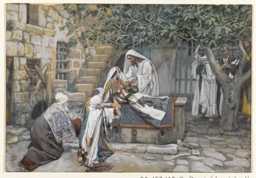 Jairus dotter, illustration från Vår Herre Jesu Kristi liv (wc över grafit på papper)
