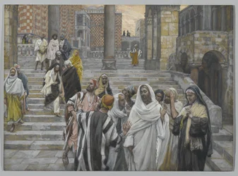 Lärjungarna beundrar templets byggnader, illustration från Vår Herre Jesu Kristi liv, 1886-94 (wc över grafit på papper)