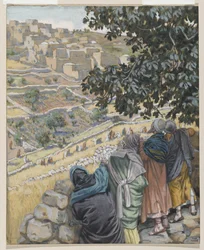 Lärjungarna äter vete, illustration från Vår Herre Jesu Kristi liv (wc över grafit på papper)