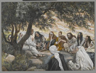 Uppmaningen till apostlarna, illustration från Vår Herre Jesu Kristi liv (wc över grafit på papper)