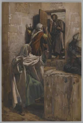 The First Denial of Saint Peter, illustration från The Life of Our Lord Jesu Christ, 1886-94 (wc över grafit på papper)