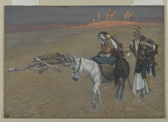 Flygningen till Egypten, illustration från Vår Herre Jesu Kristi liv (wc över grafit på papper)