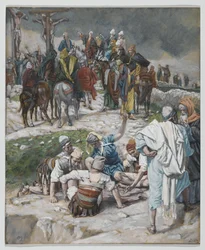 Kläderna som delas av kastade lotter, illustration från Vår Herre Jesu Kristi liv, 1886-94 (wc över grafit på papper)