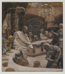 Äktenskapet i Kana, illustration från Vår Herre Jesu Kristi liv (wc över grafit på papper)