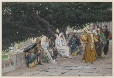 Fariséerna och sadducéerna kommer för att fresta Jesus, illustration ur Vår Herre Jesu Kristi liv, 1886-94