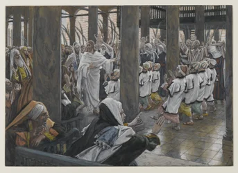 Processionen i templet, illustration från Vår Herre Jesu Kristi liv, 1886-94 (wc över grafit på papper)