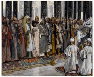 The Testing of the Holy Virgins friare, illustration till The life of Christ, c.1886-94 (ogenomskinlig wc över grafit på grått vävt papper)