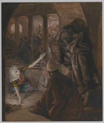 The Third Denial of Saint Peter - Jesus Look of Reproach, illustration från The Life of Our Lord Jesus Christ, 1886-94 (wc över grafit på papper)