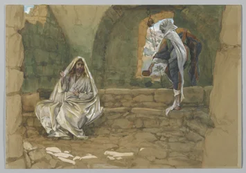 Samariens kvinna vid brunnen, illustration från Vår Herre Jesu Kristi liv (wc över grafit på papper)